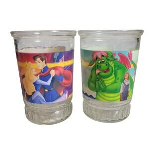 BAMA Jelly Jars Cups Disney Pete's Dragon & Sleeping Beauty Vintage
